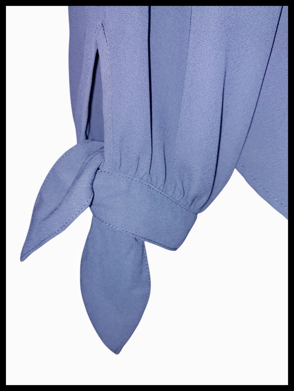Lightweight Semi-sheer Blue Long-Sleeve Tie Cuff Blouse - Picture 3 of 5